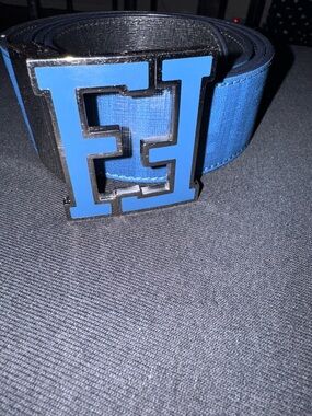 Fendi Blue FF Logo Buckle Belt with Black Backing